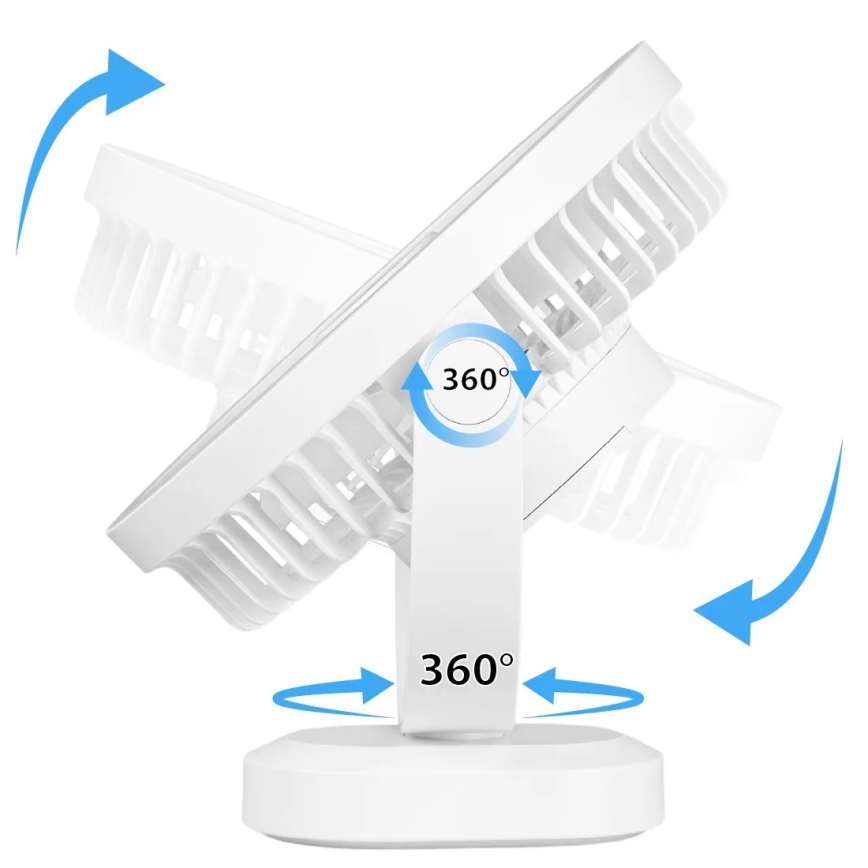 Ventilador de mesa recargable LED con iluminación LED LED/3W/5V USB 2400 mAh blanco
