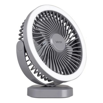 Ventilador de mesa recargable LED con iluminación LED LED/3W/5V USB 2400 mAh gris