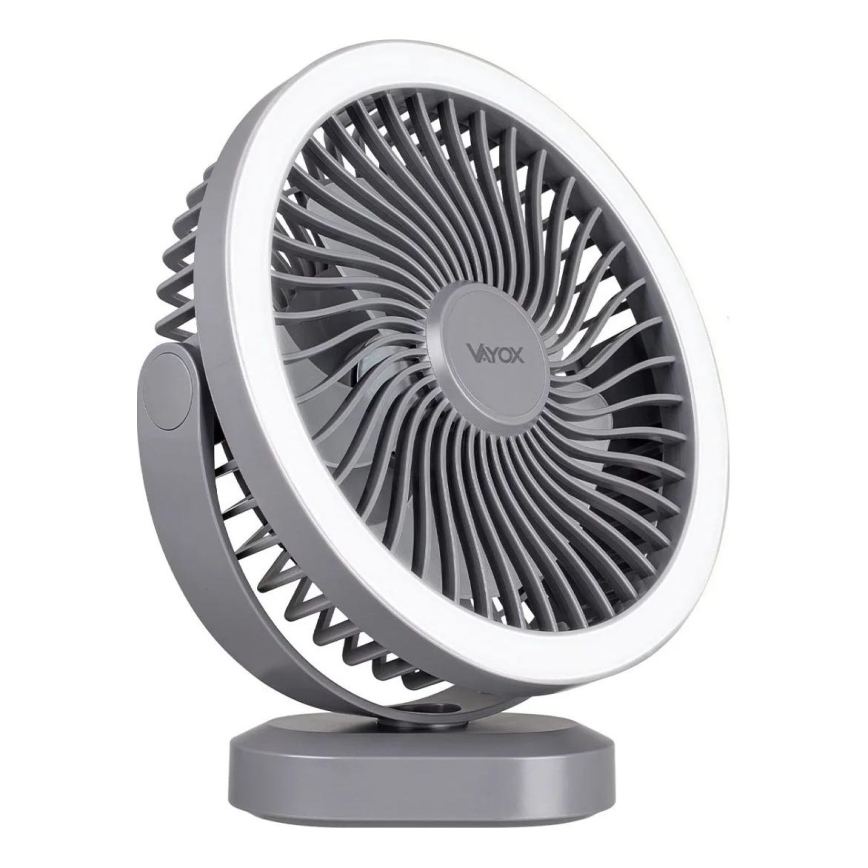 Ventilador de mesa recargable LED con iluminación LED LED/3W/5V USB 2400 mAh gris