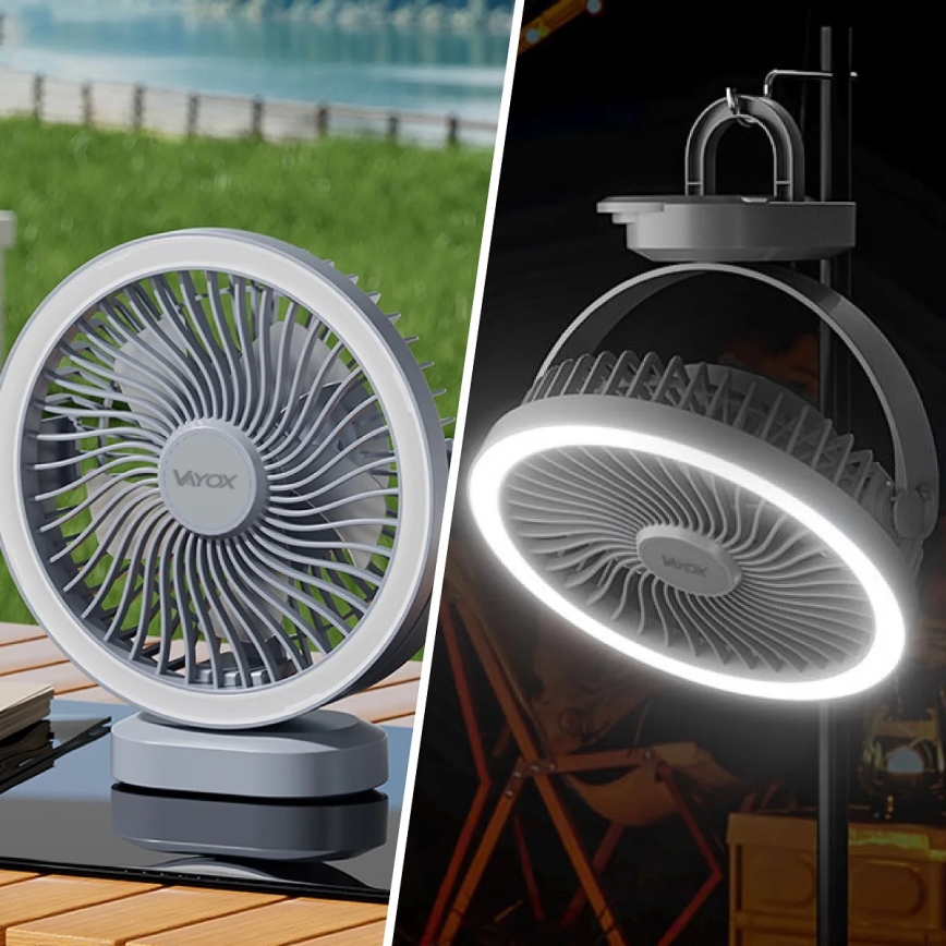 Ventilador de mesa recargable LED con iluminación LED LED/3W/5V USB 2400 mAh gris