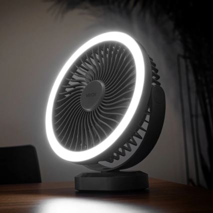 Ventilador de mesa recargable LED con iluminación LED LED/3W/5V USB 2400 mAh gris