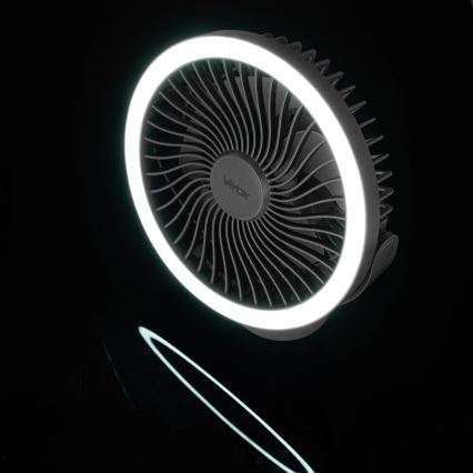 Ventilador de mesa recargable LED con iluminación LED LED/3W/5V USB 2400 mAh gris