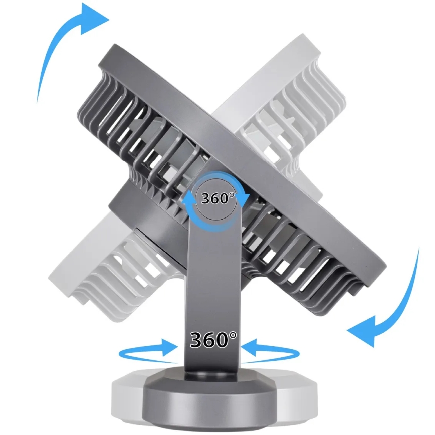Ventilador de mesa recargable LED con iluminación LED LED/3W/5V USB 2400 mAh gris