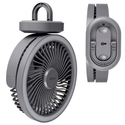 Ventilador de mesa recargable LED con iluminación LED LED/3W/5V USB 2400 mAh gris