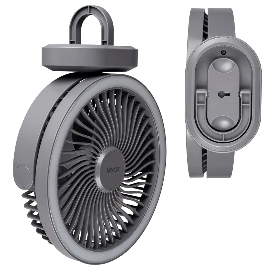 Ventilador de mesa recargable LED con iluminación LED LED/3W/5V USB 2400 mAh gris