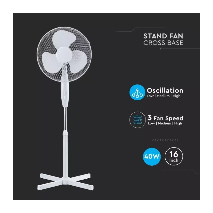 Ventilador de pie Ø 41 cm 40W/230V blanco