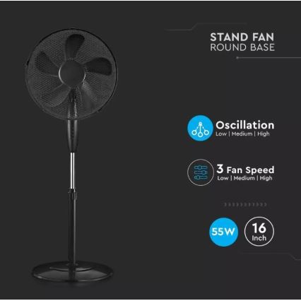 Ventilador de pie Ø 43cm 55W/230V negro