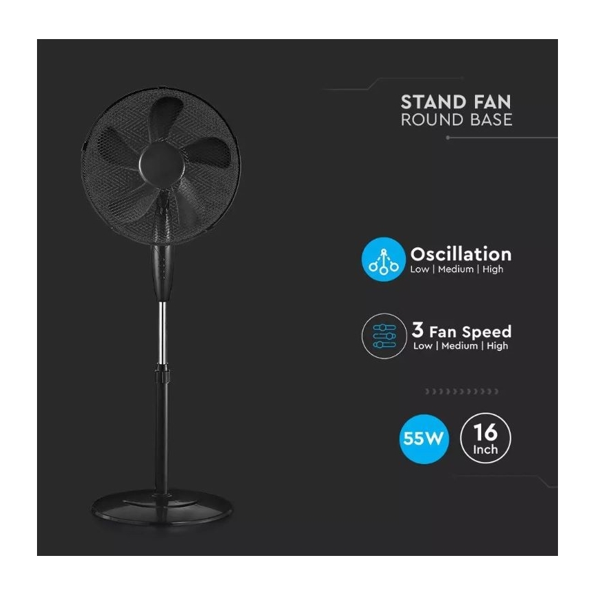 Ventilador de pie Ø 43cm 55W/230V negro
