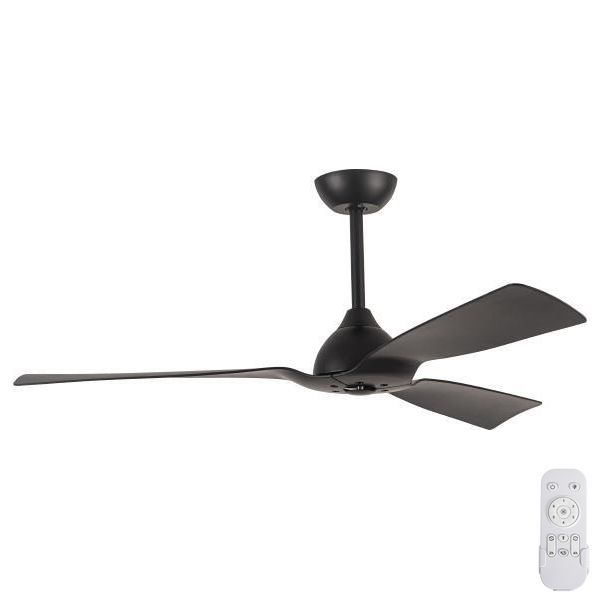 Ventilador de techo para cuarto de baño d. 132 cm IP44 negro + mando a distancia