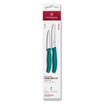 Victorinox - Juego de 2 cuchillos de cocina para verduras SWISS CLASSIC, color turquesa