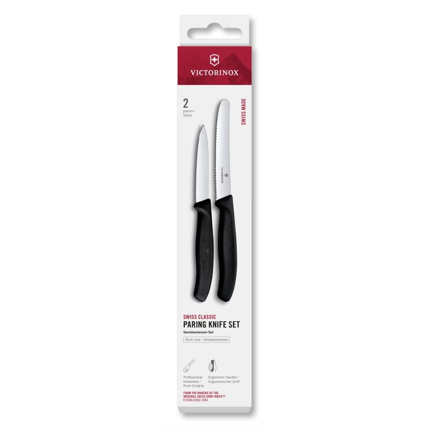 Victorinox - Juego de 2 cuchillos de cocina para verduras SWISS CLASSIC, negro