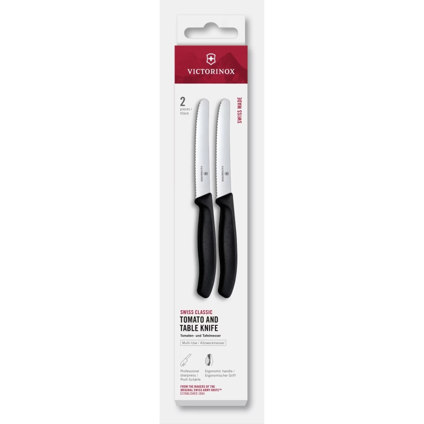 Victorinox - Juego de 2 cuchillos para verduras SWISS CLASSIC, hoja de 11 cm, color negro