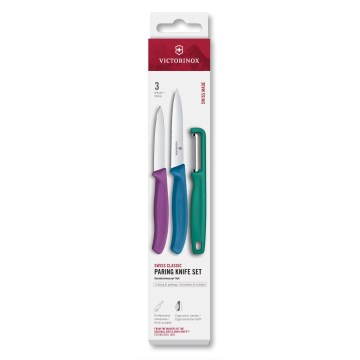 Victorinox - Juego de 3 cuchillos de cocina SWISS CLASSIC con pelador, multicolor