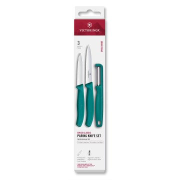 Victorinox - Juego de 3 cuchillos de cocina SWISS CLASSIC con pelador, turquesa