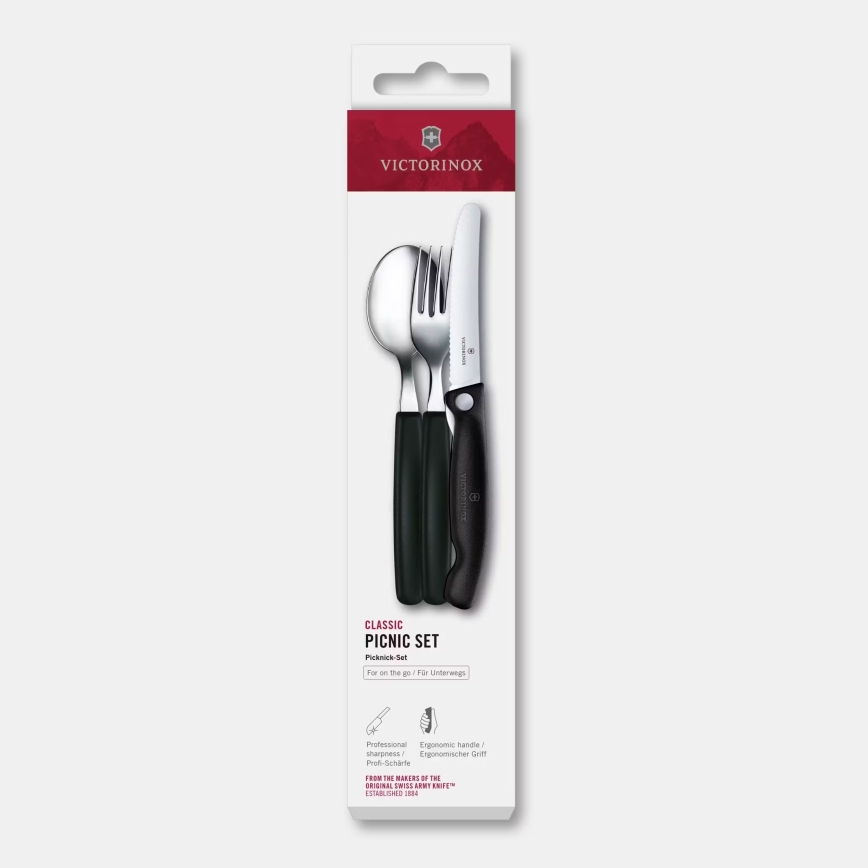 Victorinox - Juego de cubiertos para picnic SWISS CLASSIC, 3 piezas, negro