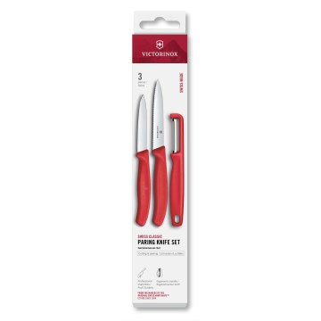 Victorinox - Juego de cuchillos de cocina con pelador SWISS CLASSIC, 3 piezas, color rojo