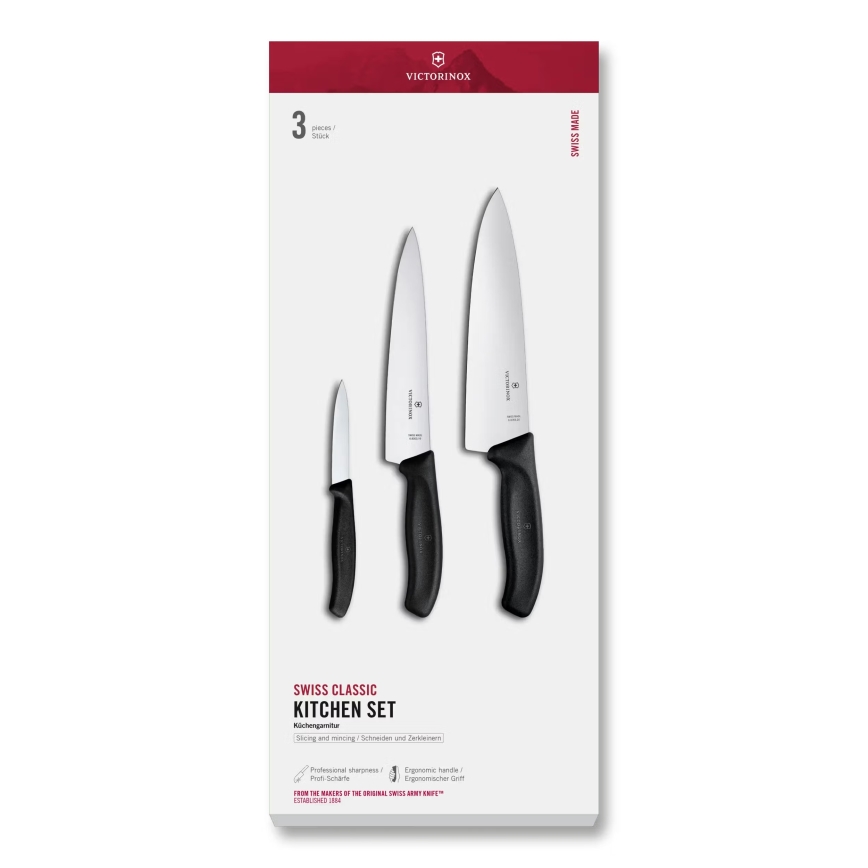 Victorinox - Juego de cuchillos de cocina SWISS CLASSIC, 3 piezas, negro