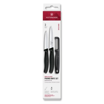 Victorinox - Juego de cuchillos de cocina SWISS CLASSIC con pelador, 3 piezas, negro