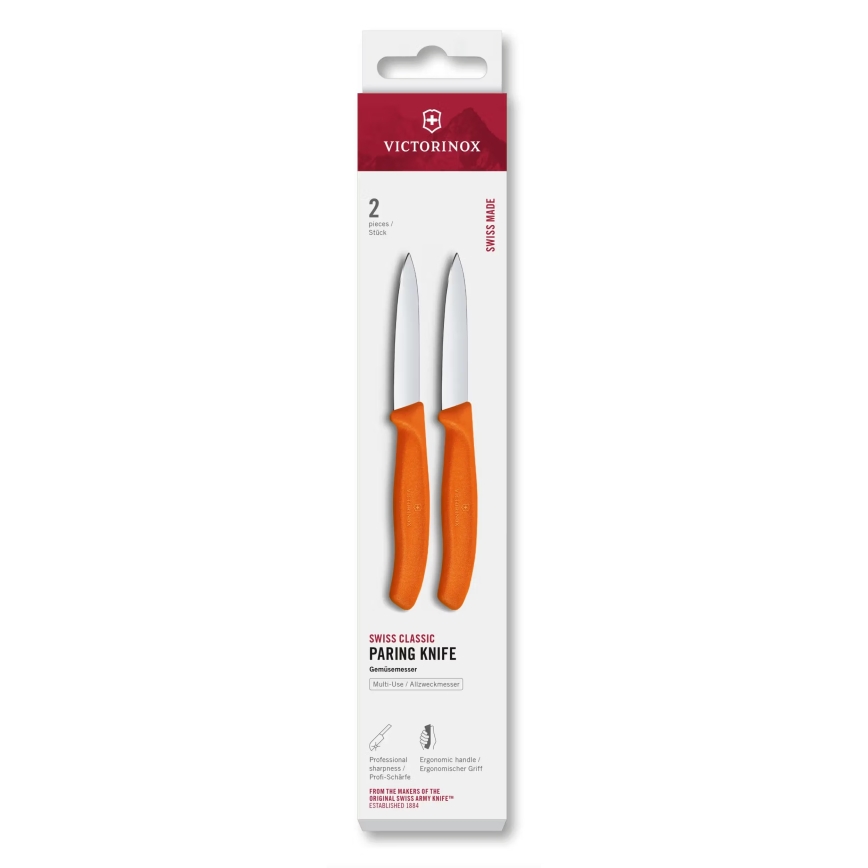 Victorinox - Set de 2 cuchillos de cocina para verduras SWISS CLASSIC, hoja de 8 cm, color naranja