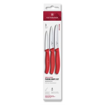Victorinox - Set de cuchillos de cocina para verduras SWISS CLASSIC, 3 piezas, rojo
