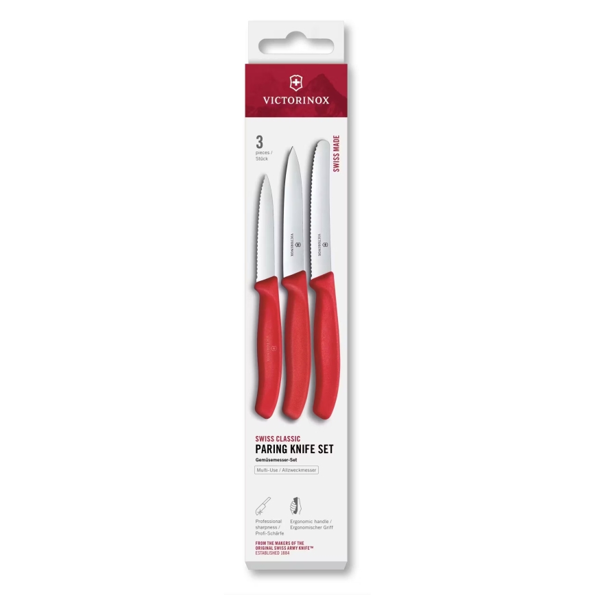 Victorinox - Set de cuchillos de cocina para verduras SWISS CLASSIC, 3 piezas, rojo