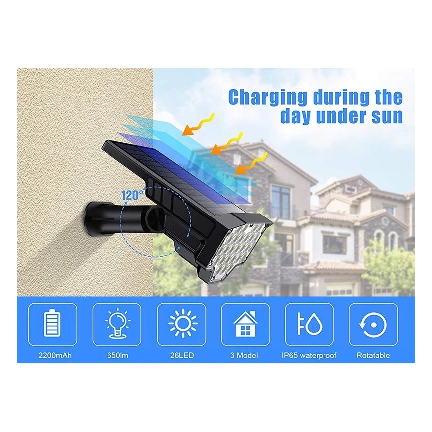 Viking - Lámpara solar LED/1W/3,7V IP65 6000K 2200 mAh