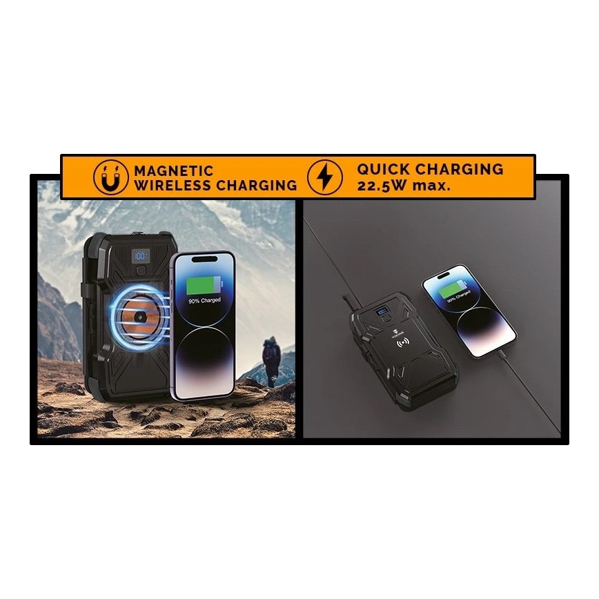 Viking - Power Bank con linterna LED integrada, carga inalámbrica y panel solar Power Delivery 22,5W/10000 mAh