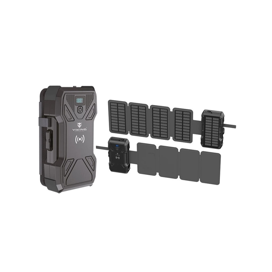 Viking - Power bank con linterna LED, carga inalámbrica y panel solar Power Delivery 22,5W/30000 mAh