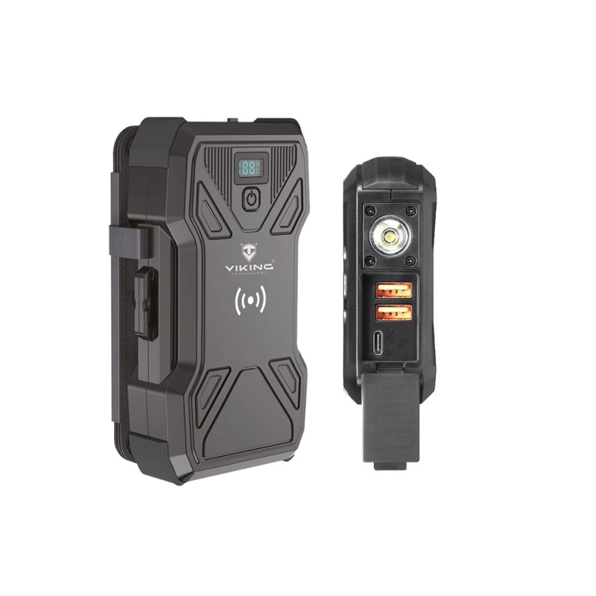 Viking - Power bank con linterna LED, carga inalámbrica y panel solar Power Delivery 22,5W/30000 mAh