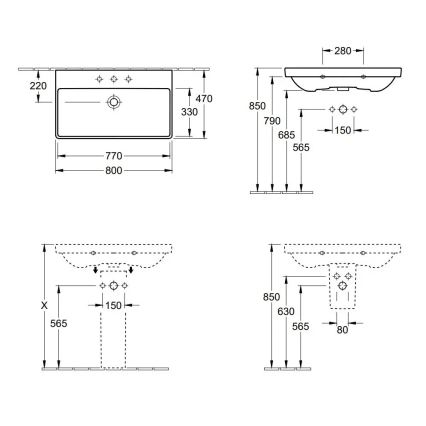 Villeroy & Boch 41568001 - Lavabo suspendido AVENTO 80x47 cm cerámica/blanco
