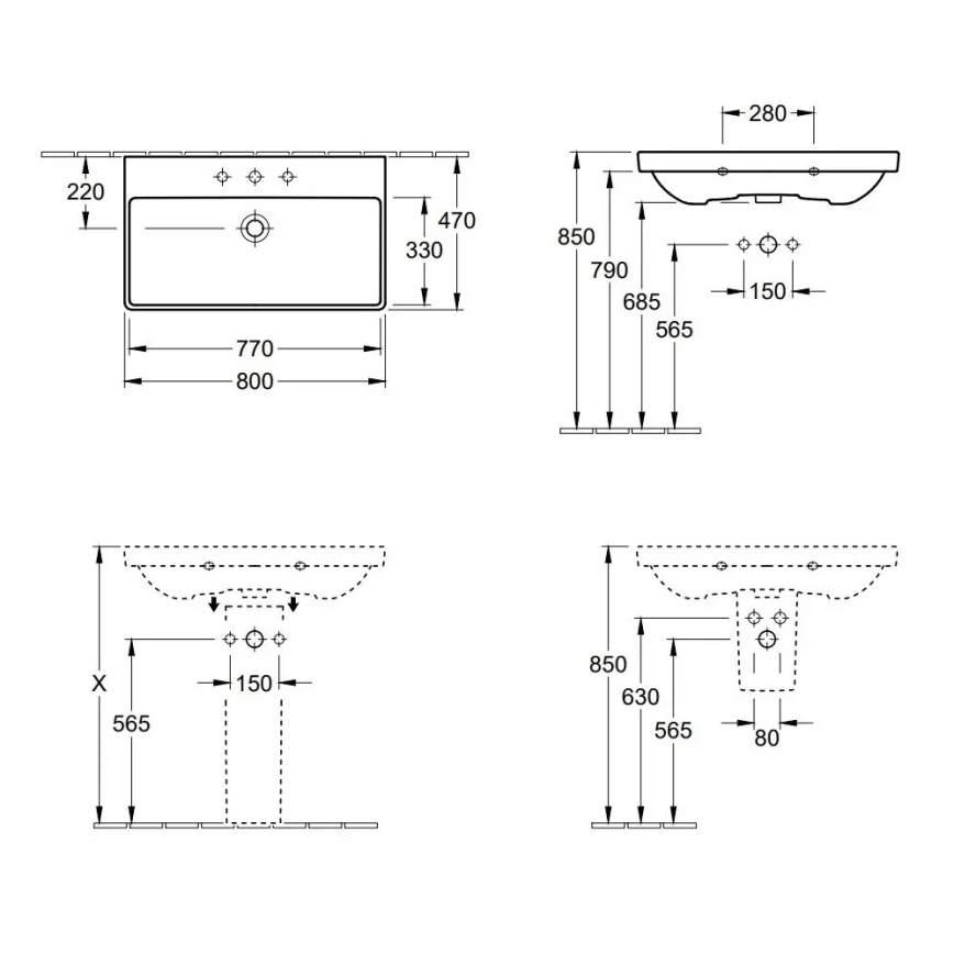 Villeroy & Boch 41568001 - Lavabo suspendido AVENTO 80x47 cm cerámica/blanco