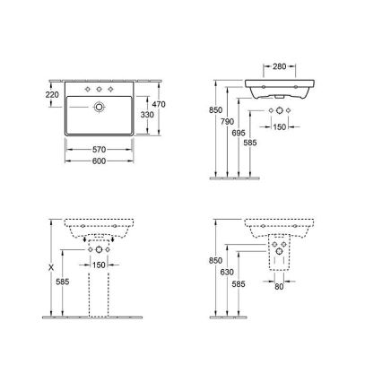 Villeroy & Boch 415860R1 - Lavabo mural AVENTO 60x47 cm cerámica/blanco