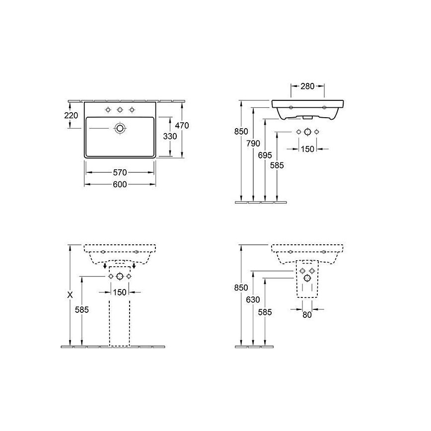Villeroy & Boch 415860R1 - Lavabo mural AVENTO 60x47 cm cerámica/blanco