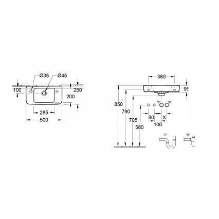 Villeroy & Boch 4342L501 - Lavabo suspendido O.NOVO 50x25 cm cerámica/blanco