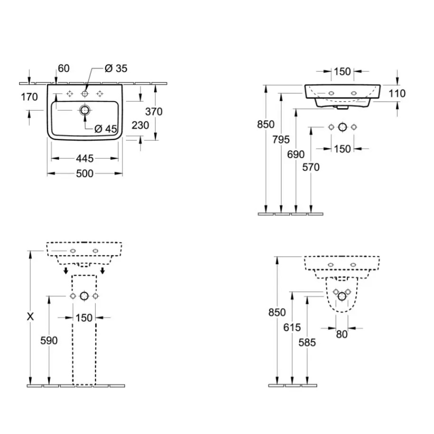 Villeroy & Boch 43445001 - Lavabo suspendido O.NOVO 50 x 37 cm cerámica/blanco
