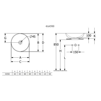 Villeroy & Boch 4A450001 - Lavabo sobre encimera LOOP&FRIENDS, Ø 38 cm, cerámica/blanco