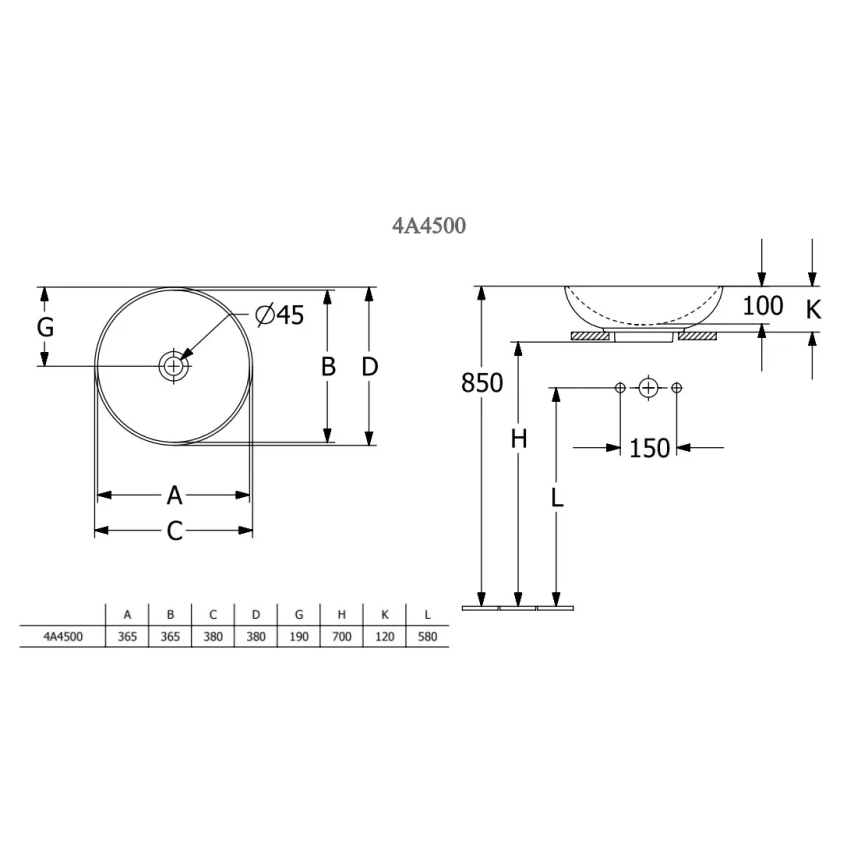 Villeroy & Boch 4A450001 - Lavabo sobre encimera LOOP&FRIENDS, Ø 38 cm, cerámica/blanco