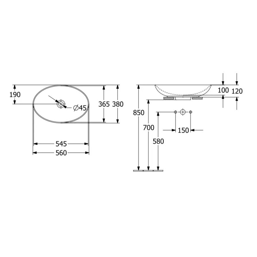 Villeroy & Boch 4A4701R1 - Lavabo para encimera LOOP&FRIENDS 56x38 cm cerámica/blanco