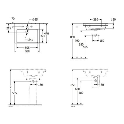 Villeroy & Boch 4A706001 - Lavabo suspendido SUBWAY 3.0 60x47 cm cerámica/blanco