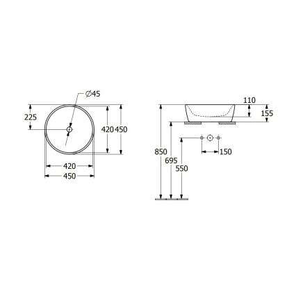 Villeroy & Boch 5A254501 - Lavabo de encimera ARCHITECTURA Ø 45 cm, cerámica/blanco