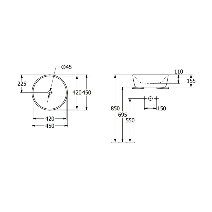 Villeroy & Boch 5A254501 - Lavabo de encimera ARCHITECTURA Ø 45 cm, cerámica/blanco