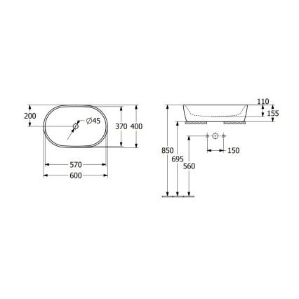 Villeroy & Boch 5A266001 - Lavabo para encimera ARCHITECTURA 60x40 cm cerámica/blanco