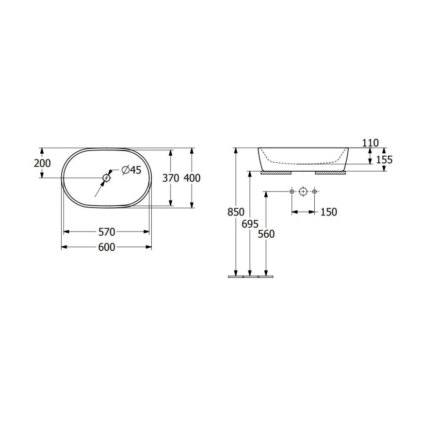 Villeroy & Boch 5A266001 - Lavabo para encimera ARCHITECTURA 60x40 cm cerámica/blanco
