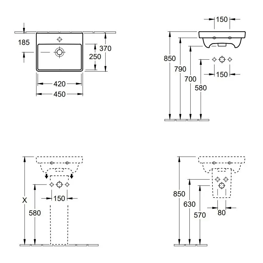 Villeroy & Boch 73584501 - Lavabo suspendido AVENTO 45x37 cm cerámica/blanco