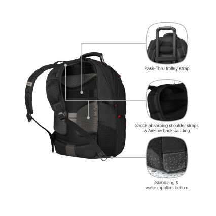 Wenger - Mochila para portátil 25 l 16 con bolsillo para tableta 10 Pegasus Deluxe negro