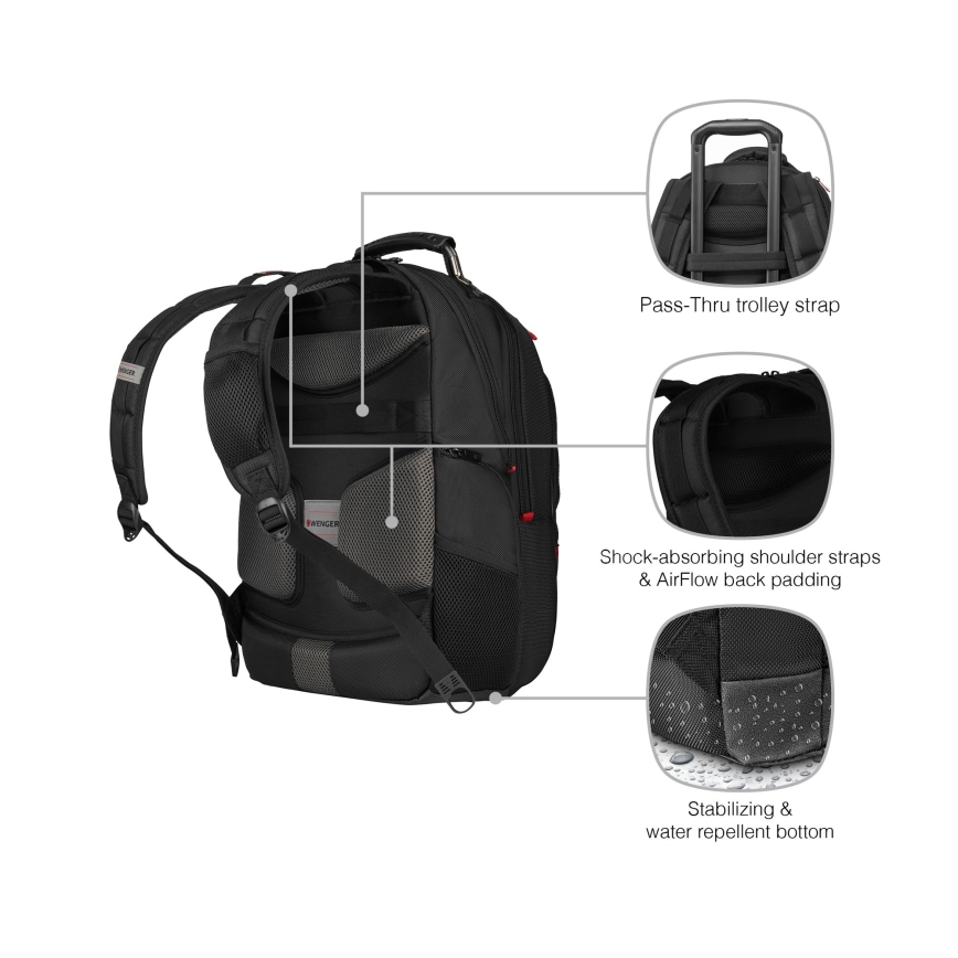 Wenger - Mochila para portátil 25 l 16 con bolsillo para tableta 10 Pegasus Deluxe negro