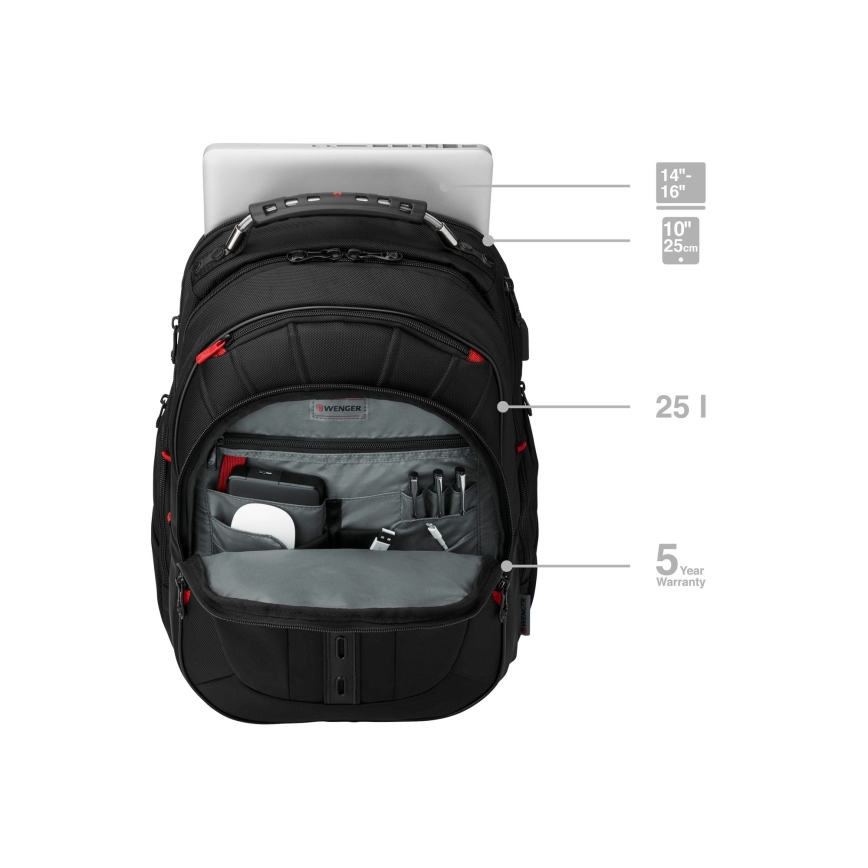 Wenger - Mochila para portátil 25 l 16 con bolsillo para tableta 10 Pegasus Deluxe negro