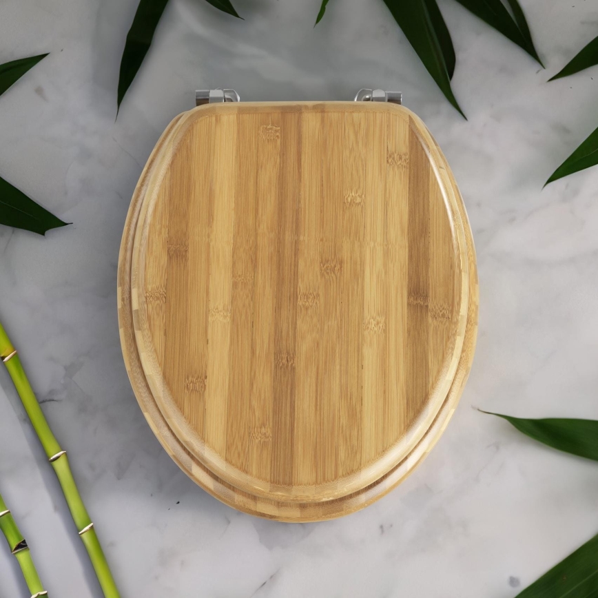 WENKO 144726100 - Asiento de inodoro BAMBOO 34x41 cm marrón/plateado