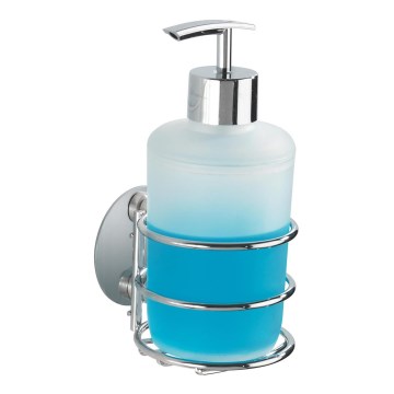 WENKO 18777100 - Dispensador de jabón TURBO-LOC redondo de acero, 7,5x16,5 cm, cromo brillante/blanco