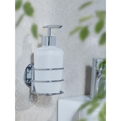WENKO 18777100 - Dispensador de jabón TURBO-LOC redondo de acero, 7,5x16,5 cm, cromo brillante/blanco